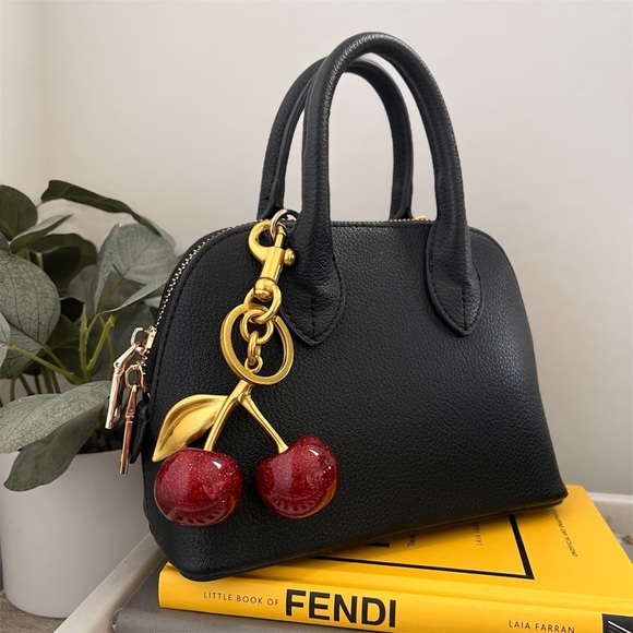 New Cherry Bag Charm Keychain Glitter Resin and Metal Brass Apple Red - Picture 4 of 6